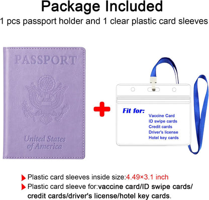 TIGARI Passport Holder for Travel Women Men, PU Leather Passport Wallet Cover Case Sleeve, Waterproof Protected Document Organizer, Family Vacation Plane Cruise Travel Essentials-Purple
