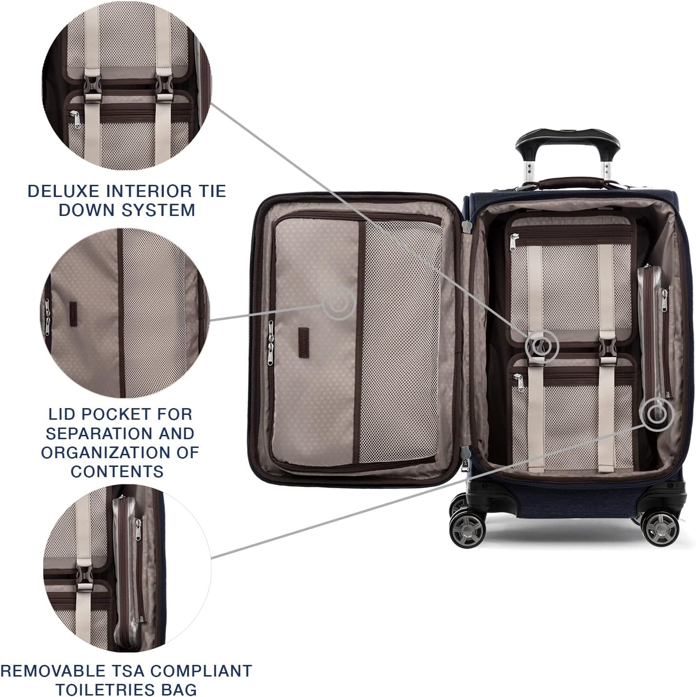 Travelpro Platinum Elite Softside Expandable Carry on Luggage, 8 Wheel Spinner Suitcase, USB Port, Laptop and Tablet Sleeves, Men and Women, True Navy Blue, Carry On 20-Inch