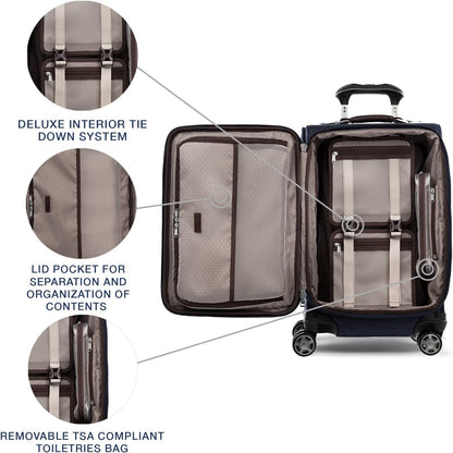 Travelpro Platinum Elite Softside Expandable Carry on Luggage, 8 Wheel Spinner Suitcase, USB Port, Laptop and Tablet Sleeves, Men and Women, True Navy Blue, Carry On 20-Inch