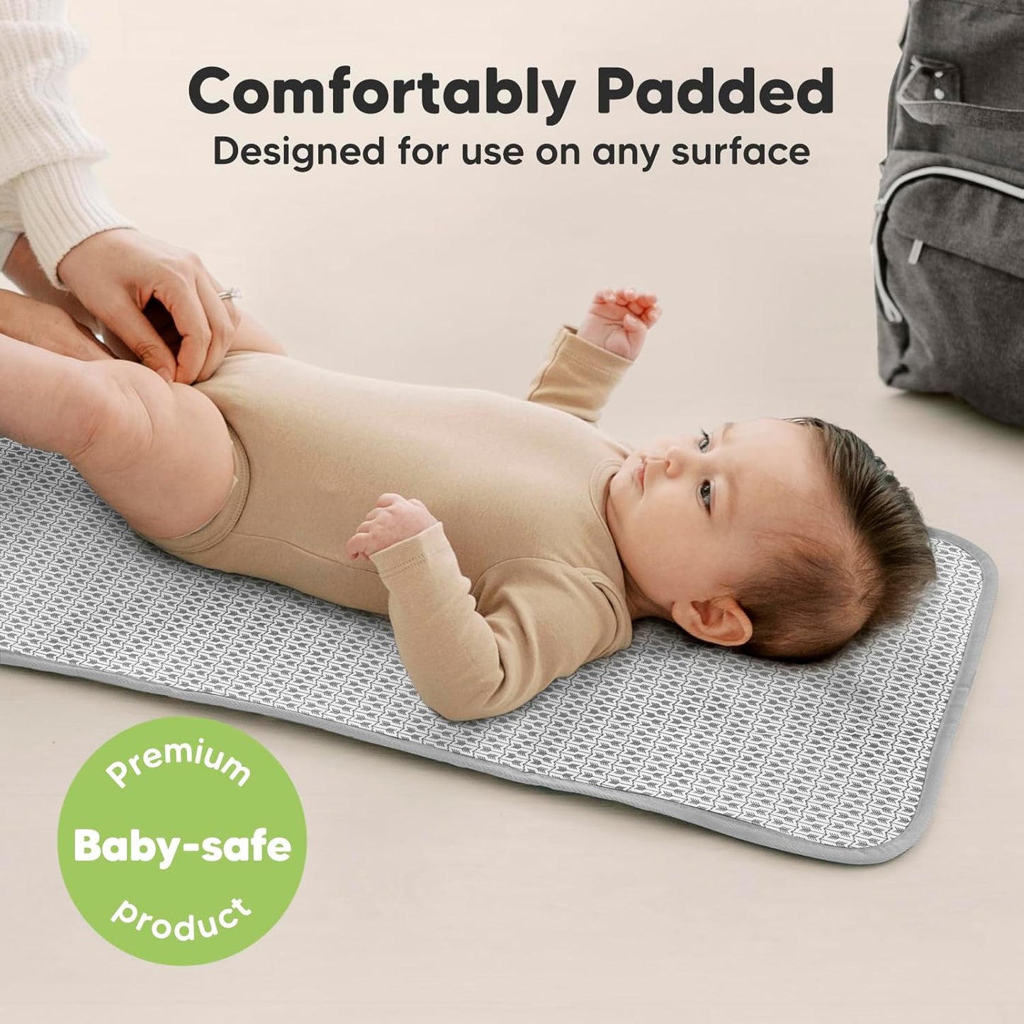 KeaBabies Portable Diaper Changing Pad, Easy Wipe Clean - Foldable Waterproof Baby Changing Mat for Diaper Bag, Compact, Lightweight, 25x13 Baby Changer Travel Essential, Machine Washable (Gray Mod)
