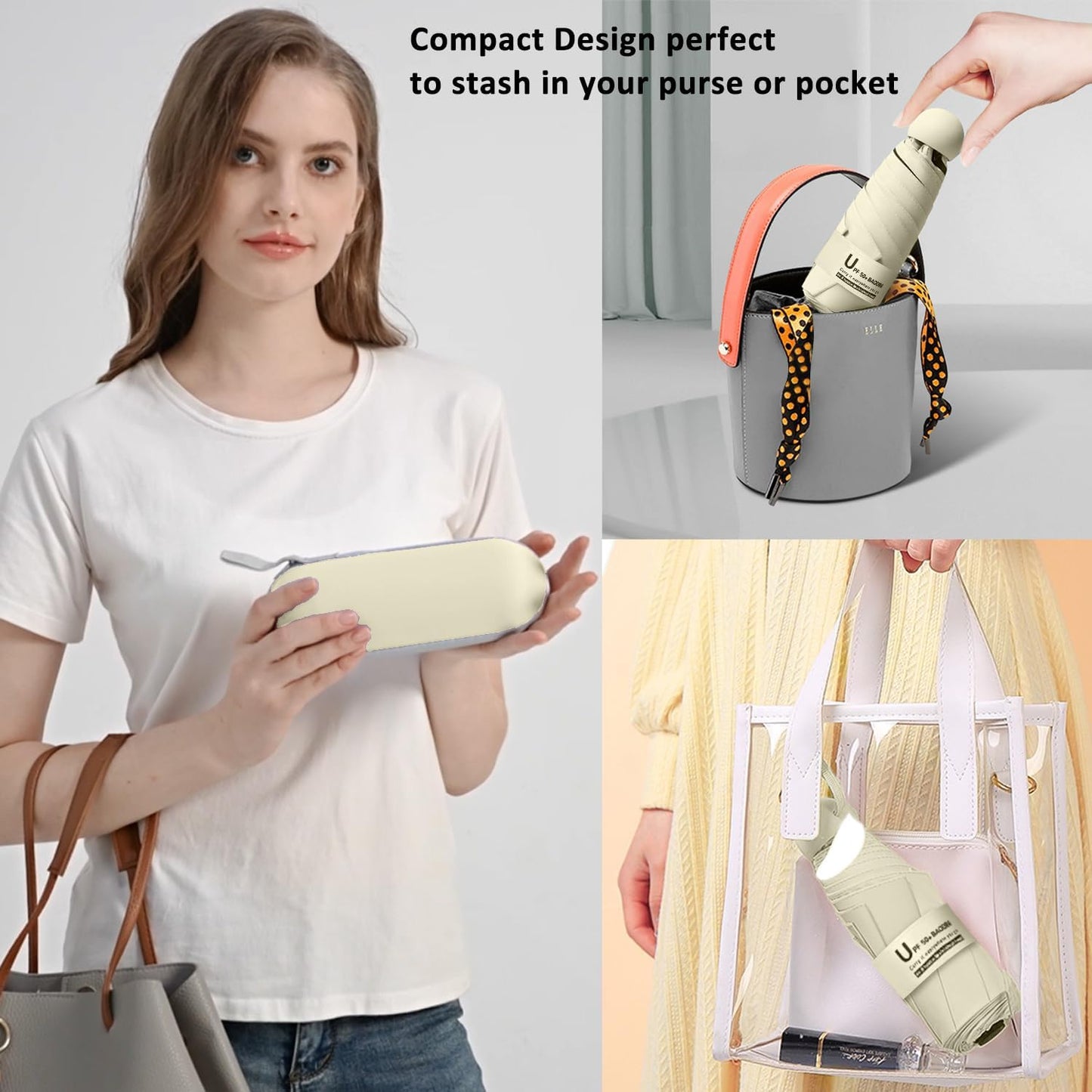 BAODINI Travel Mini Umbrella for Purse With Case Small Compact UV Sun Protection Sun Lightweight Tiny Pocket Manual Open Close Umbrella for Women Kids and Men