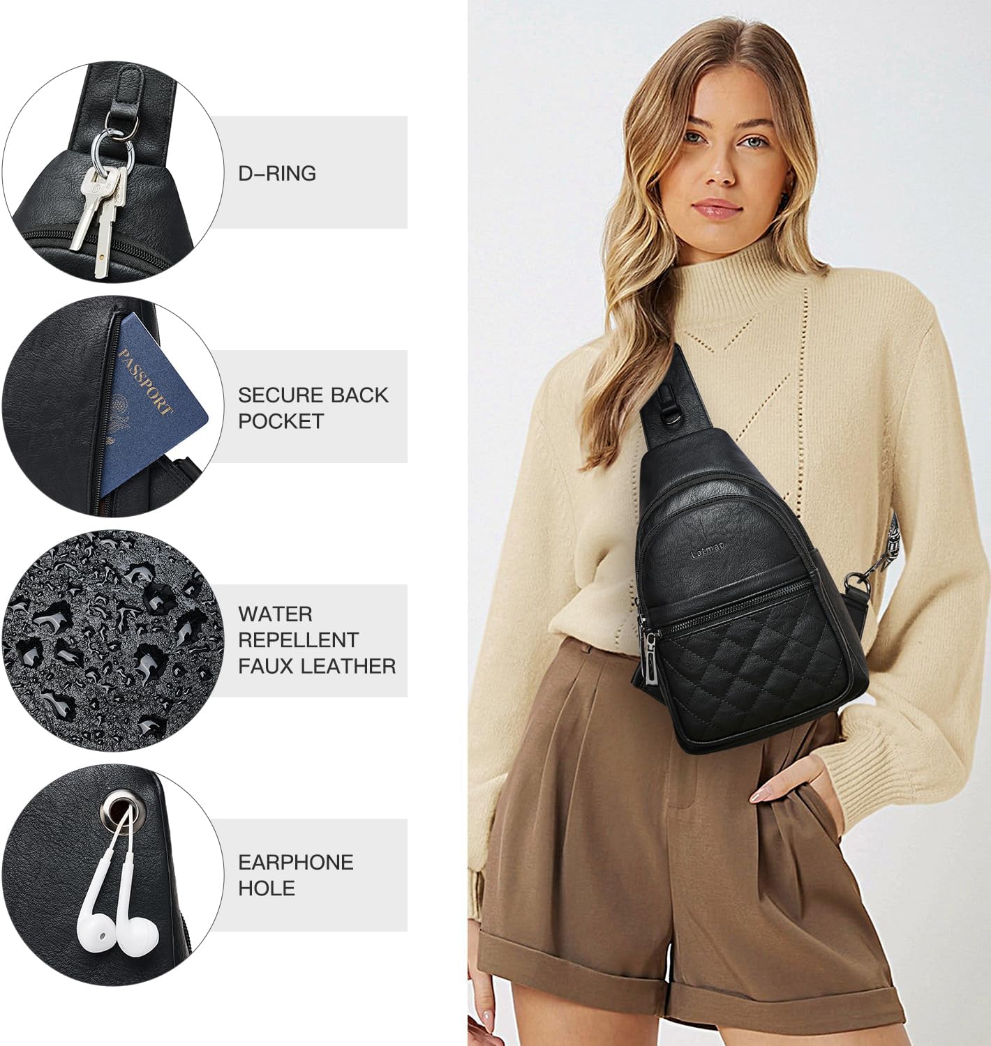 Sling Bag For Women Fanny Pack Crossbody Travel Shoulder Belt Bags Tote Backpack Purse Faux Leather