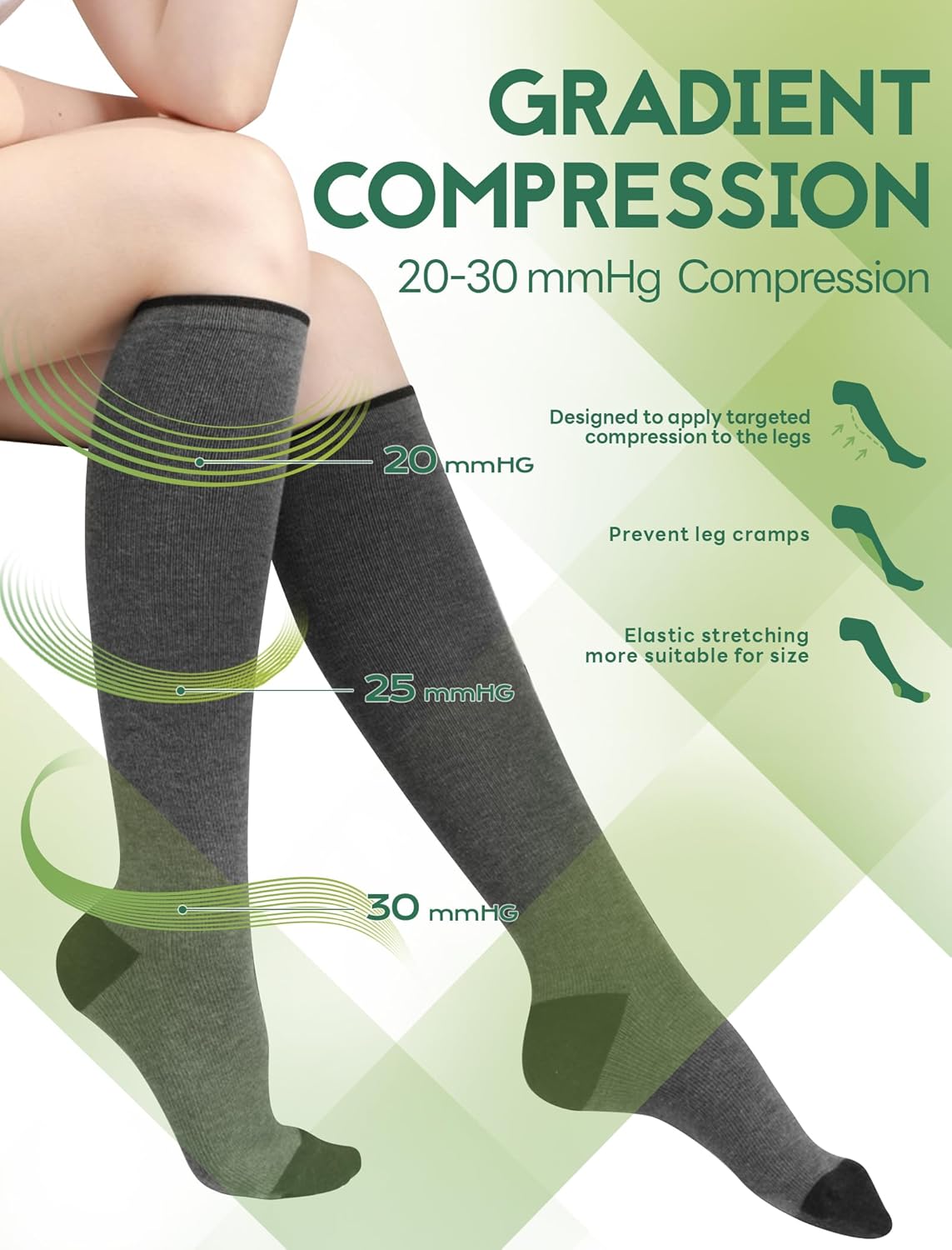 SONORAN Bamboo Viscose Compression Socks for Women & Men (6 Pairs) 20-30 mmHg Knee High Support for Nurses Travel Pregnant