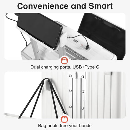 Carry On Luggage 22x14x9 Airline Approved Aluminum Frame, 20 Inch Hard Shell Carry On Luggage, Suitcase Carry-on Zipperless Luggage, TSA Approved (White)