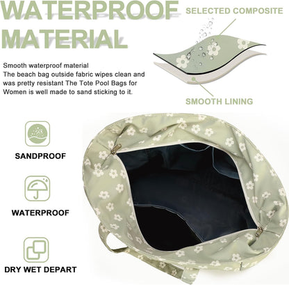 Waterproof Beach Tote Pool Bags for Women Ladies Extra Large Gym Tote Carry On Bag With Wet Compartment for Weekender Travel