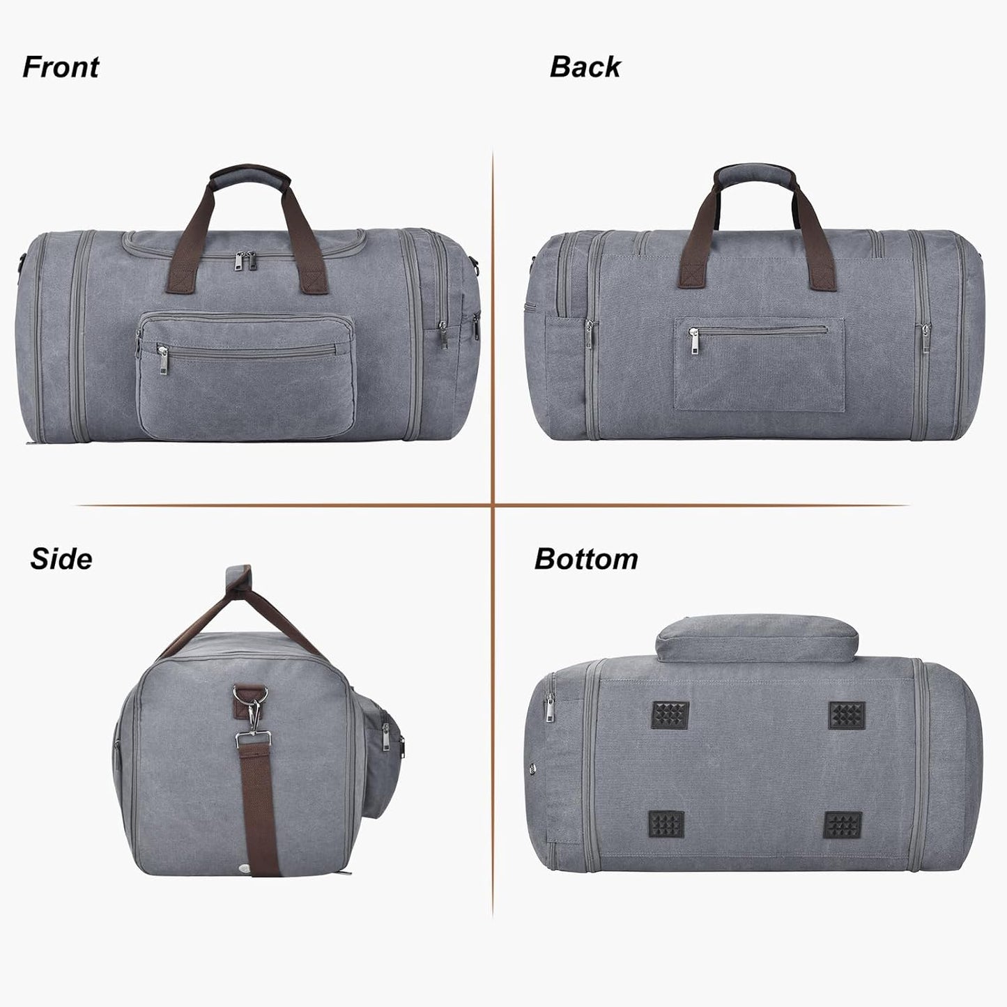 Felipe Varela 60L Duffle Bag for Men, Large Expandable Canvas Duffel Bag for Travel, Mens Carry On Luggage Bag Traveling Weekender Gym Overnight Bags for Airplanes, Grey