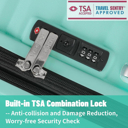 Lightweight Luggage with Spinner Wheels & YKK Zipper, 3-Piece Suitcase ABS+PC Hardside Hard Shell Luggage Set with TSA Lock, Light Mint Green (20+24+28 inch)