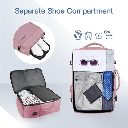Carry On Backpack, 55L Extra Large Travel Backpack for Men & Women, Expandable Big Capacity For Airplanes, Travel Gifts for Men Women, Fits 18.4 Inch Laptop, Luggage Suitcase Daypack Bag, Pink