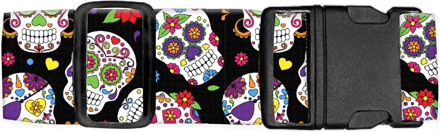 Luggage Straps for Suitcases Travel Belt Accessories, Cute Suitcase Strap, Adjustable Luggage Belt Strap, Heavy Duty with Quick-Release Buckle Luggage Strap Cool Flower Skull