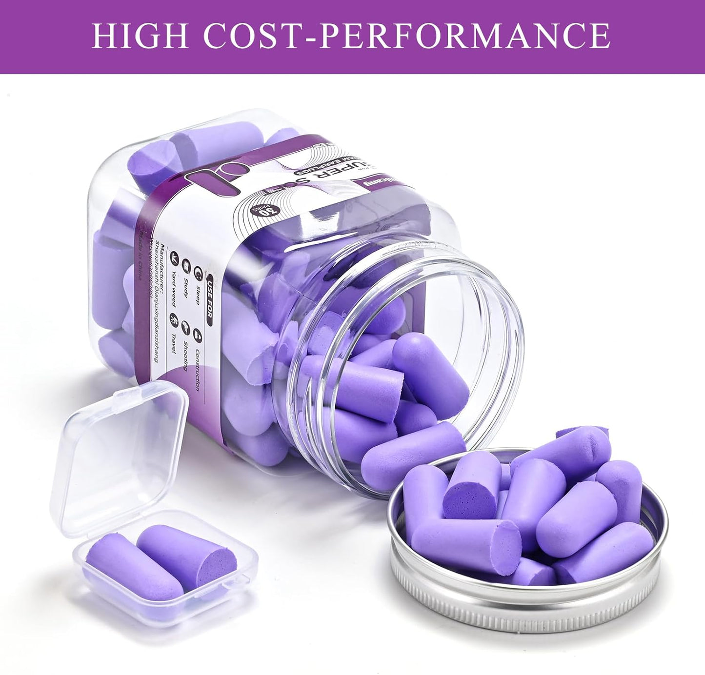 30Pair Soft Foam EarPlugs, 32dB Disposable Sound Blocking Noise Cancelling Ear Plugs for Concerts Loud Music/Shooting Guns/Work Construction, Hearing Safety Protection(Purple)