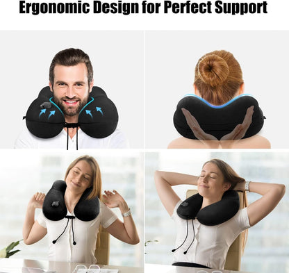 urophylla Inflatable Travel Neck Pillow for Airplanes, Super Soft Velvet Neck Support, Adjustable Firmness, Blow Up Plane Pillow for Long Flights, Road Trips, Travel Essentials with Eye Mask, Earplug