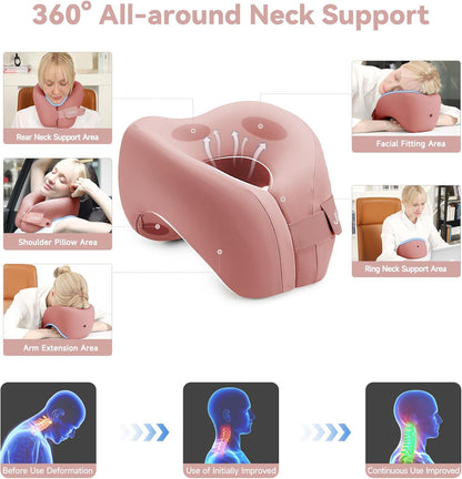 Neck Pillow Airplane, Advanced Neck Support for Long Flights, Ergonomic Memory Foam U Shape Pillows for Travel, Camping, Buses, Studying, Offices (Rose)