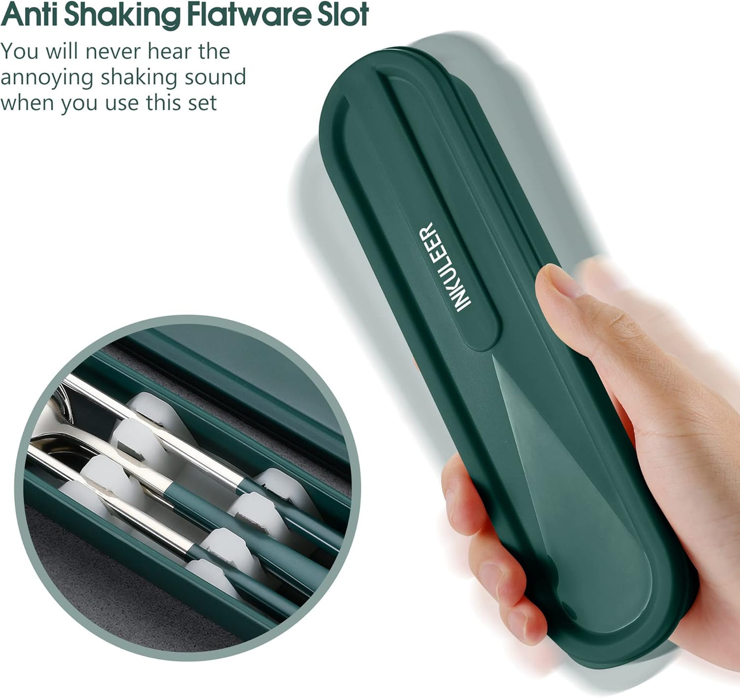 Travel cutlery set, 18/8 stainless steel cutlery, Reusable utensils set with case, Portable Silverware Lunch Box for Camping and Office(Green)