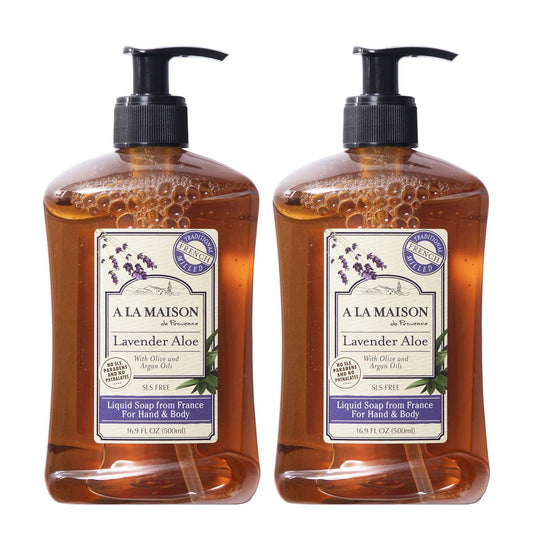 A LA MAISON de Provence Lavender Aloe Liquid Hand and Body Soap (Pack of 2) With Argan Oil, Olive Oil and Vitamin E, 16.9 fl oz Each