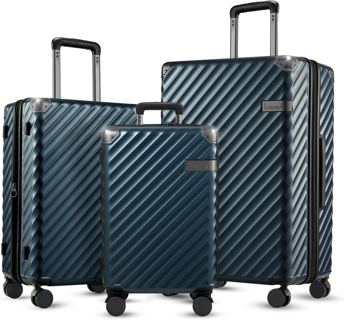 LUGGEX Luggage with Spinner Wheels, Polycarbonate Expandable Hard Shell Suitcase, 3 Piece Set, Navy