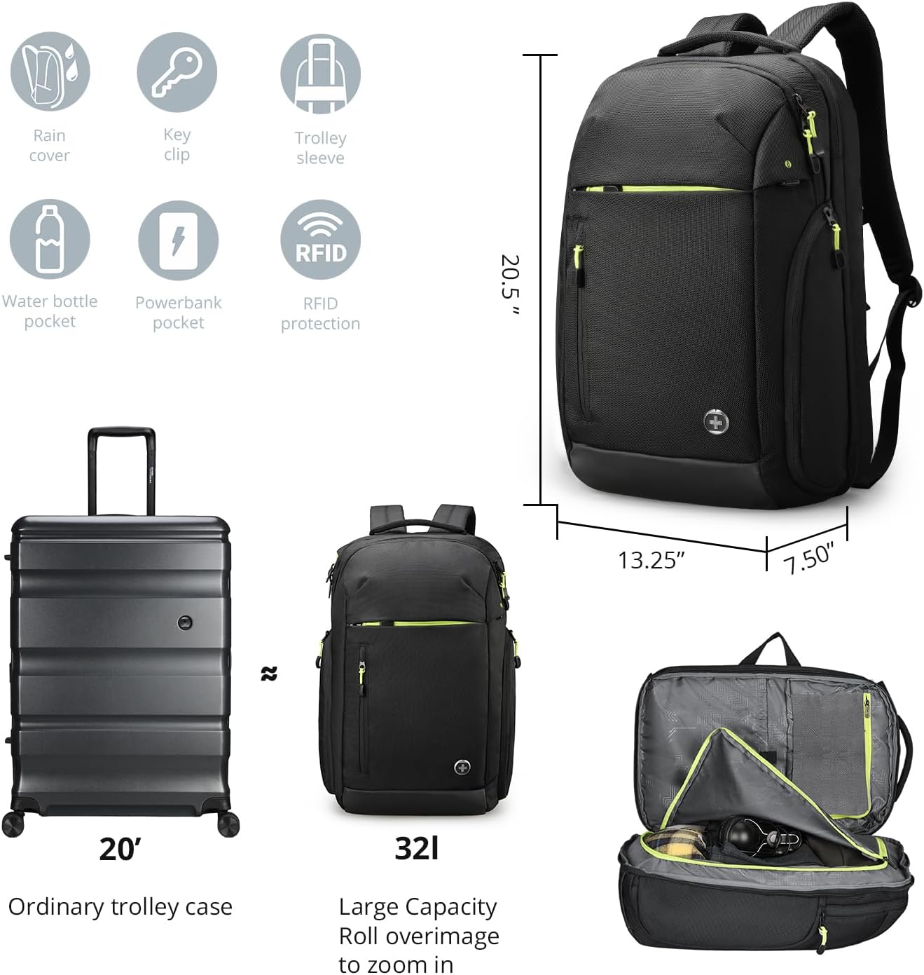 Swissdigital Design Large Travel Backpack for Men & Women,17 Inch Big Laptops Backpack with USB Charging Porert, Carry on Business Anti-thief Computer Backpack With RFID Protection, Black| JAVA