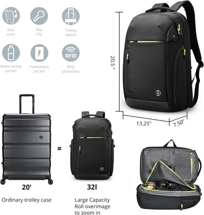 Swissdigital Design Large Travel Backpack for Men & Women,17 Inch Big Laptops Backpack with USB Charging Porert, Carry on Business Anti-thief Computer Backpack With RFID Protection, Black| JAVA