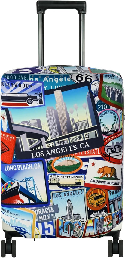 HYPER VENTURE Washable Luggage Cover - Fashion Suitcase Protector Fits 23-26 Inch Luggage (Travel Location, M)