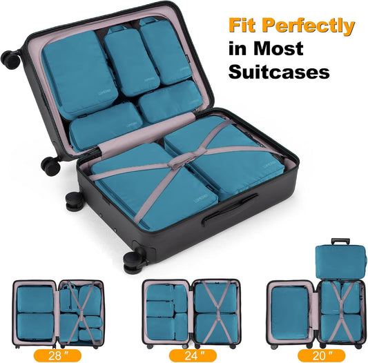 8 Set Compression Packing Cubes for Travel, Waterproof Luggage Organizers, Suitcase Organizer Set for Carry-On & Checked Baggage, Travel Accessories for Men & Women