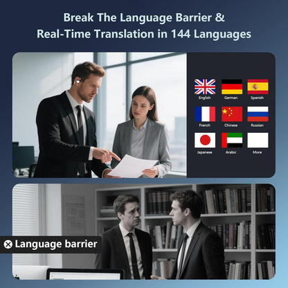 AI Language Translation Earbuds Real Time, Audifonos Traductores Inglés Español, Translator for 144 Languages & Accents, 3-in-1 Translating Headphones with Charging Case, For iOS/Android (Matte Black)