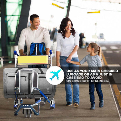 Bago Foldable Duffel Bags for Traveling Women & Men - 60L Medium Packable Duffle Bag for Travel with Shoe Compartment - Water Repellant, Heavy Duty, Lightweight Folding & Collapsible (SnowGray)