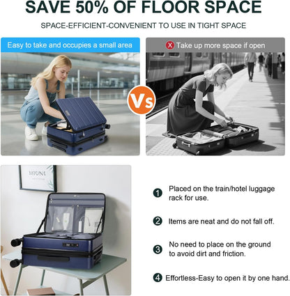 KROSER Carry On Luggage with Spinner Wheels & Built-in TSA Lock, Expandable Top Loading Hard Shell Suitcase Large Capacity Durable Rolling Luggage with USB Port, Carry-On 20-Inch, Navy