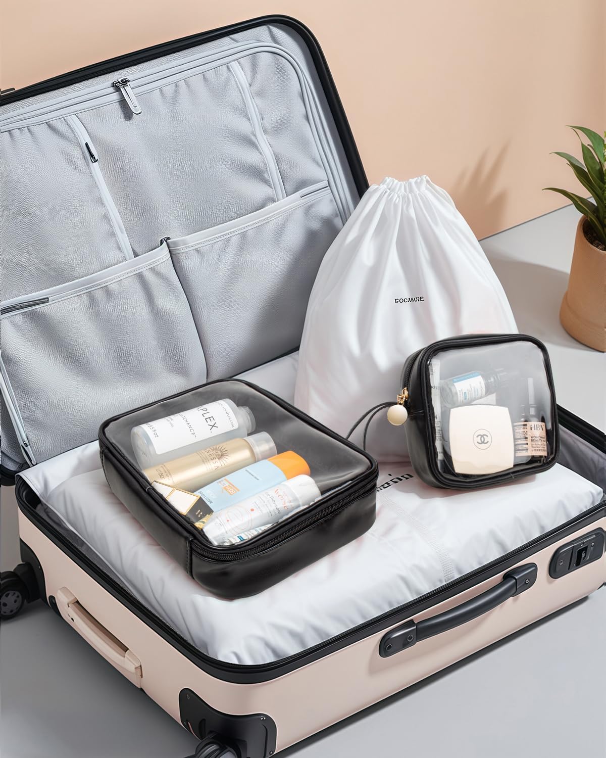 KOTORA TSA Approved Toiletry Bag with Mini Clear Makeup Bag PVC Cosmetic Bags for Women and Men, Carry on Airport Airline Compliant Bag Car Accessories for Women Men(B-Clear Black)