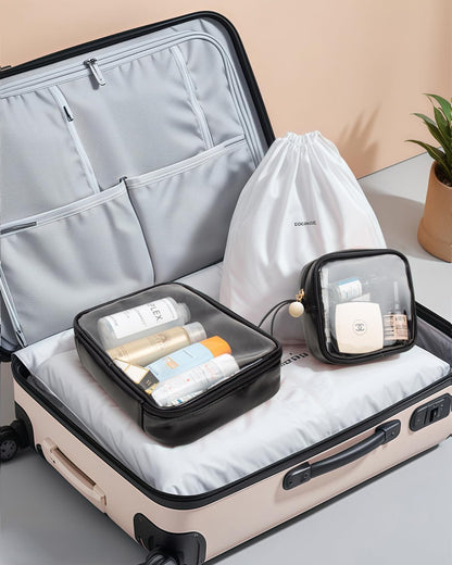 KOTORA TSA Approved Toiletry Bag with Mini Clear Makeup Bag PVC Cosmetic Bags for Women and Men, Carry on Airport Airline Compliant Bag Car Accessories for Women Men(B-Clear Black)
