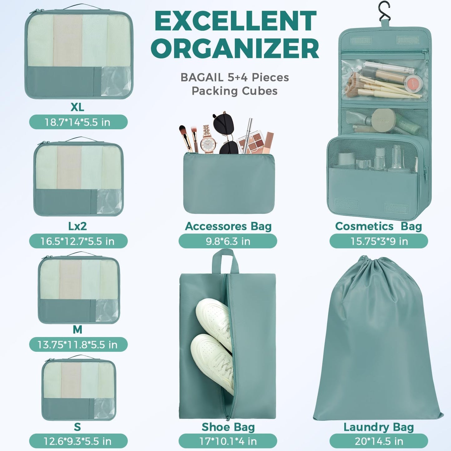 BAGAIL 9 Set Packing Cubes Luggage Packing Organizers for Travel Accessories