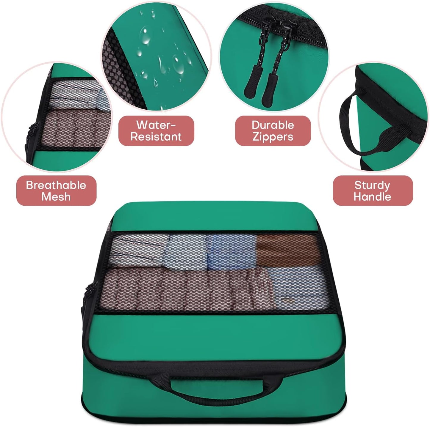 6 PCS Set Compression Packing Cubes for Travel, Lightweight Packing Organizer Bags Travel Essentials for Carry On, Suitcase, Home Closet - Green