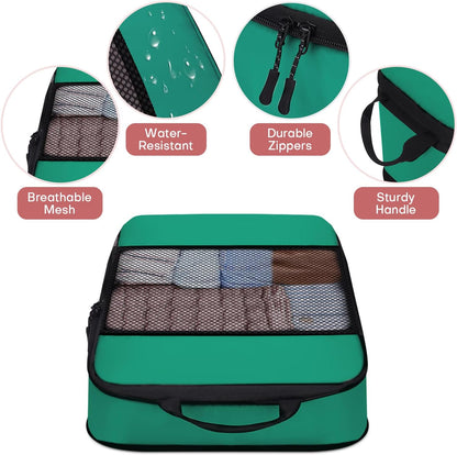 6 PCS Set Compression Packing Cubes for Travel, Lightweight Packing Organizer Bags Travel Essentials for Carry On, Suitcase, Home Closet - Green