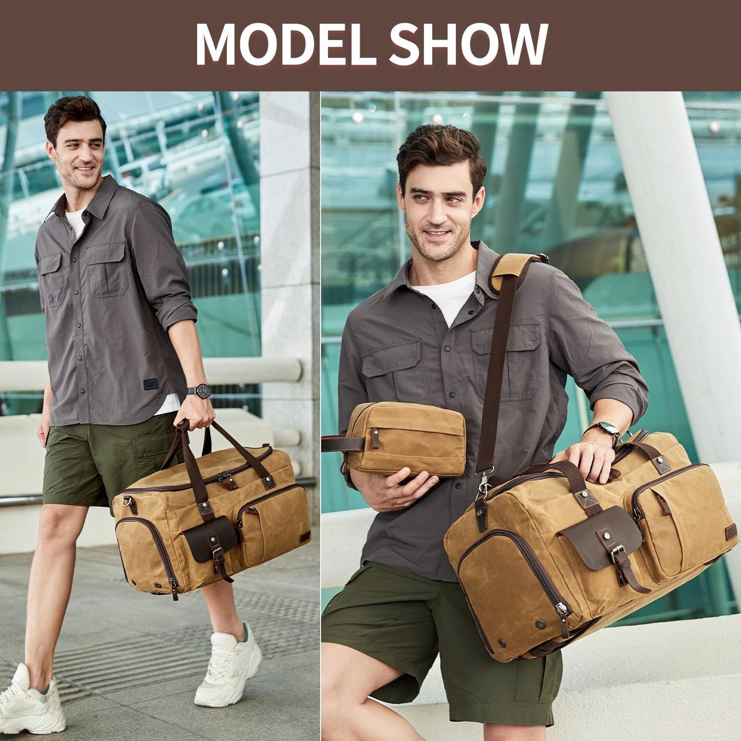Travel Duffle Bag Weekender Bag with Shoe Compartment Overnight Bag for Men Travel Bag Carry On Lugguage Brown
