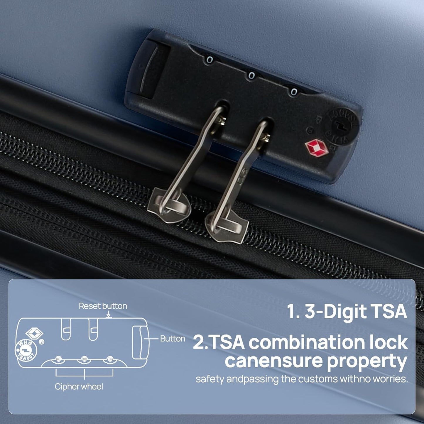 Carry on Luggage 22 X 14 X 9 Airline Approved, 20 Inch Luggage for 3-5 Days Travel, Double Spinner Wheels, 100% Hardshell PC, TSA Lock (09-Blue, Checked 24-Inch)