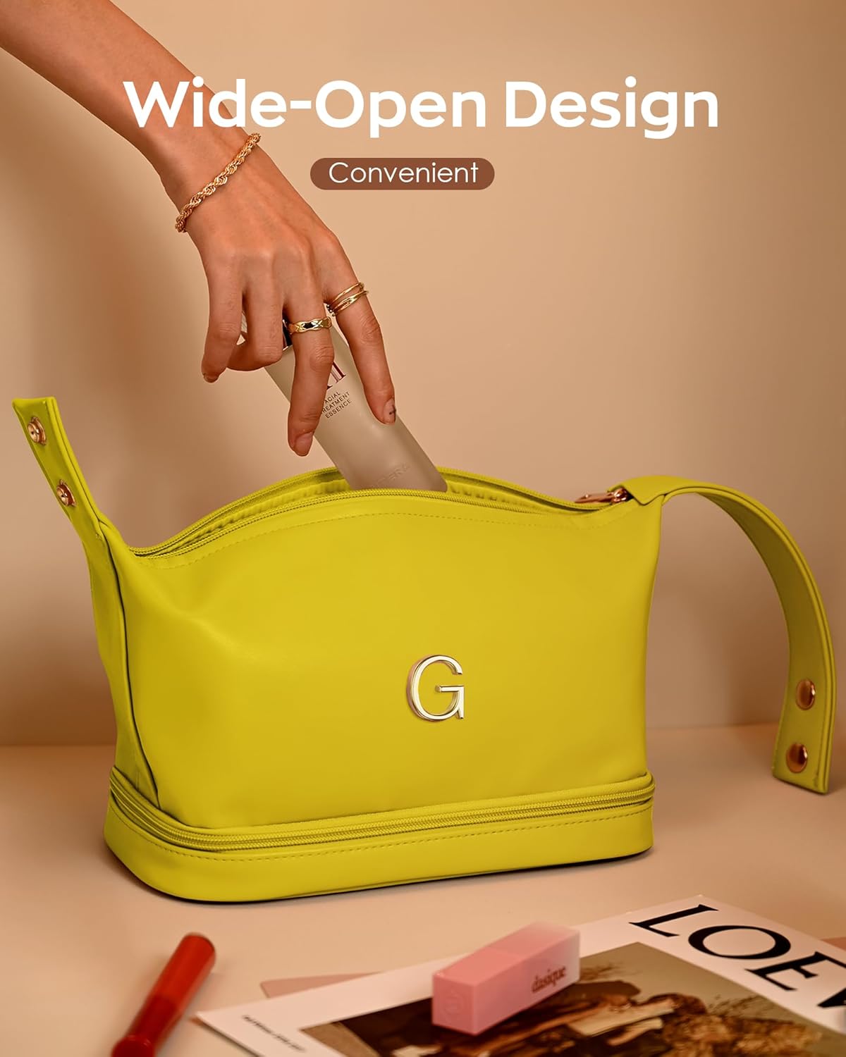 Graduation Gifts for Girls Teen Girls, Personalized Makeup Bag with Handle, Initial Double Layer Cosmetic Bag with Makeup Brush Organizer, Cute Cosmetic Pouch for Women, Gifts for Friends Mom