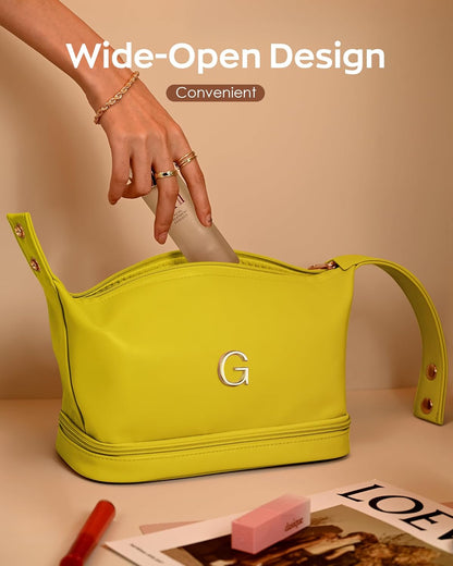 Gifts for Women 20s, Personalized Makeup Bag with Handle, Initial Double Layer Cosmetic Bag with Makeup Brush Organizer, Cute Cosmetic Pouch for Women, Gifts for Friends Female Mom