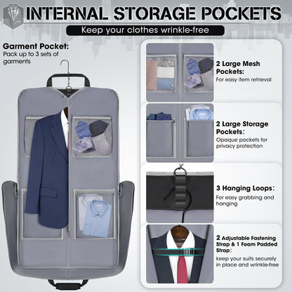RAINSMORE Garment Bags for Travel Carry On Garment Bag for Hanging Clothes, Suit Bag for Business Trips with Shoes bag & Shoulder Strap, Waterproof Foldable Suit Luggage Bag for Men Women, Black