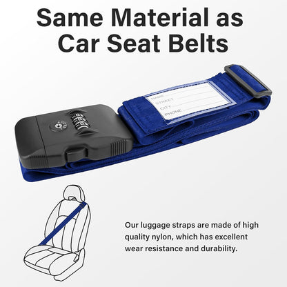 Luggage Straps, Blue TSA Approved Luggage Strap Belt with Combination Lock for Suitcases, 2 Pack Adjustable Heavy Duty Cross Suitcase Straps with Name Tags for Travel, Carry On Bags, Protect Luggage