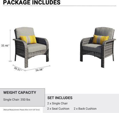 HOOOWOOO Patio Furniture Set,2 Pieces Outdoor Wicker Chairs Set,All Weather Bistro Chairs with Comfy High Back,Dark Gray