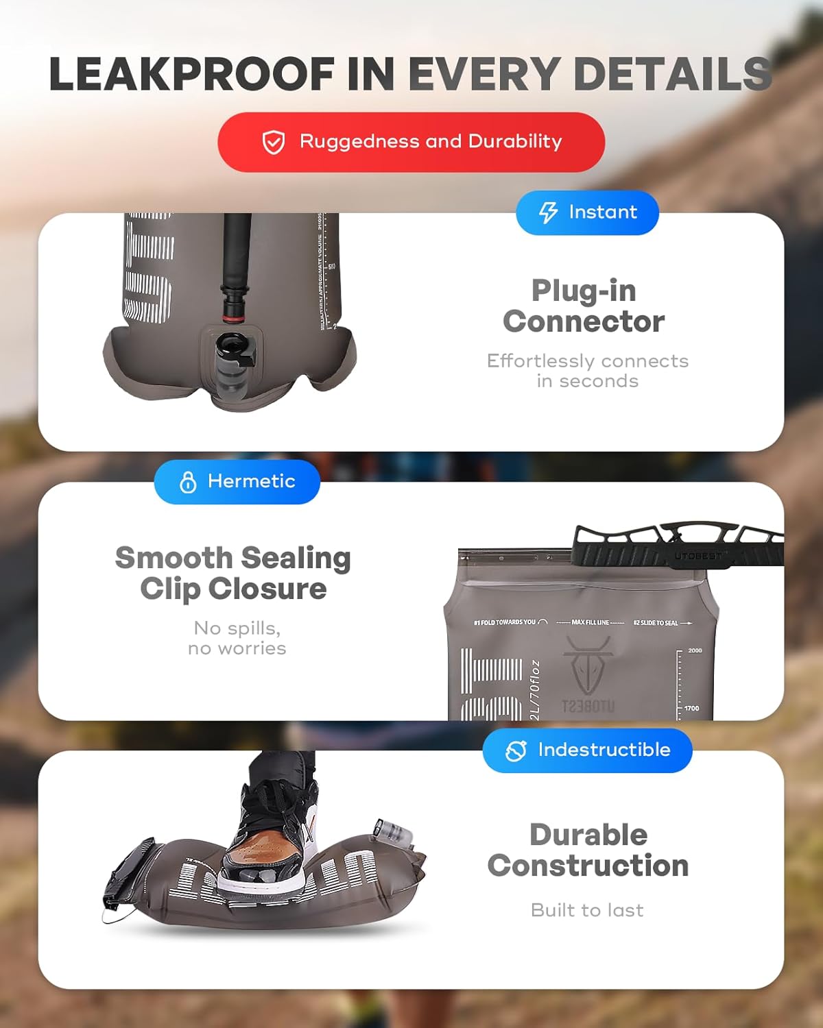 Hydration Bladder,TPU Water Bladder,Water Bladder for Hiking Backpack,BPA Free,Wide Opening,Leak-Proof,Water Reservoir for Hiking Cycling Camping Running