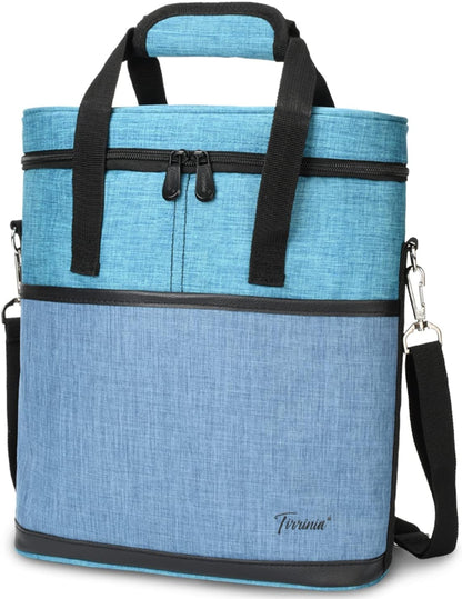 Tirrinia Insulated Wine Gift carrier - 3 Bottle Travel Padded Wine Carry Cooler Tote Bag with Handle and Adjustable Shoulder Strap, Blue