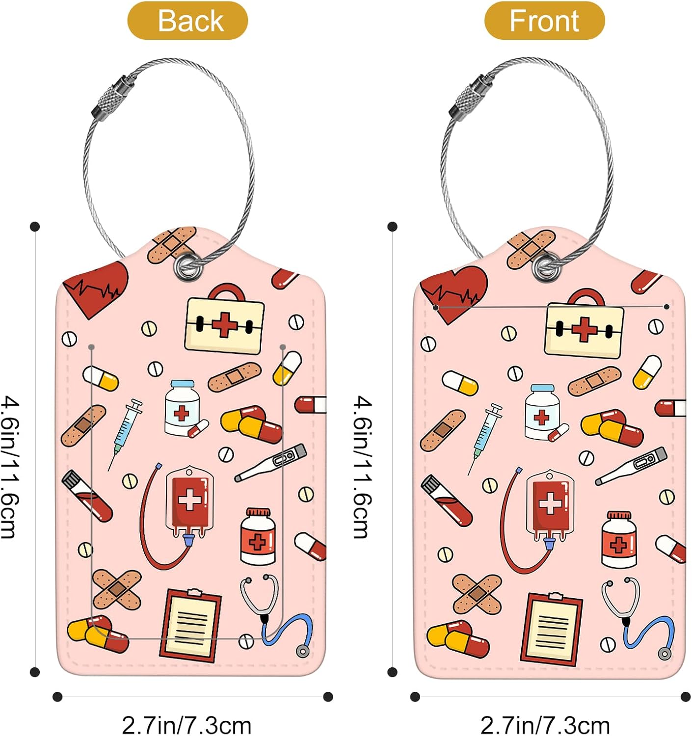 2Pack Luggage Tags for Suitcases, Cute Unique Pu Leather Cruise Luggage Tag with Privacy Cover ID Label Address Card and Metal Ring Suitable for Women Men Kids Travel Bag,Medical Instrument Pattern