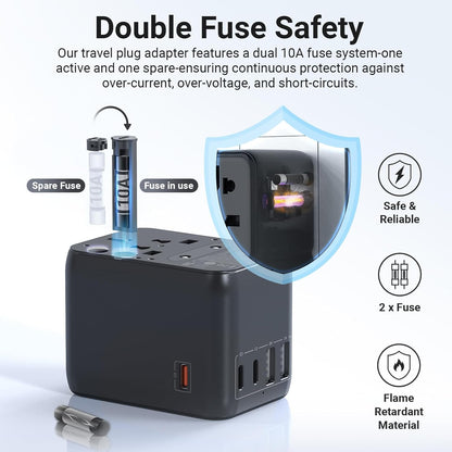 MINIX Universal Travel Adapter, International Power Plug Adapter Max 35W 3 USB C 2 USB A Ports, All-in-One Worldwide Wall Charger for USA EU UK AU up to 180+ Countries.