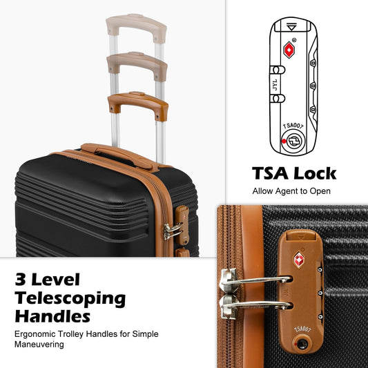 LONG VACATION 3 Piece Carry On Luggage 20 Inch Suitcase with Spinner Wheels, ABS+PC Hardshell Suitcase set with TSA Lock & YKK Zipper