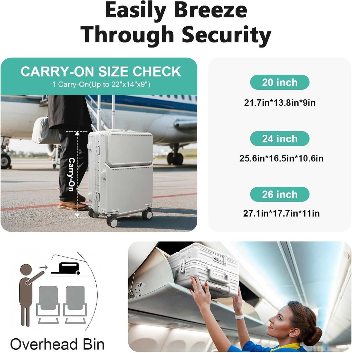 Hard Shell Luggage 24 Inch Travel Luggage, Carry-On Luggage Spinner TSA with Lid, PC+ABS Aluminum Frame，Lightweight Travel Luggage 20'' 24'' 26''Carry-On (upgraded white, 24 inch)