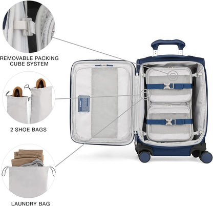 Travelpro VersaPack+ Lightweight Softside Expandable Carry on Luggage, 8 Spinner Suitcase, TSA Lock, Men and Women, Carry On 21-Inch, Estate Blue