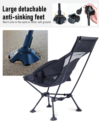 iClimb Ultralight Compact Camping Folding Beach Chair with Anti-Sinking Large Feet
