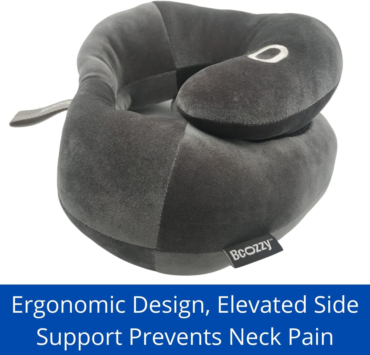BCOZZY Neck Brace Pillow - Patented Relief for Neck Pain and Supportive Sleep-Soft, Washable, and Adjustable for Comfortable Resting. Gray Large