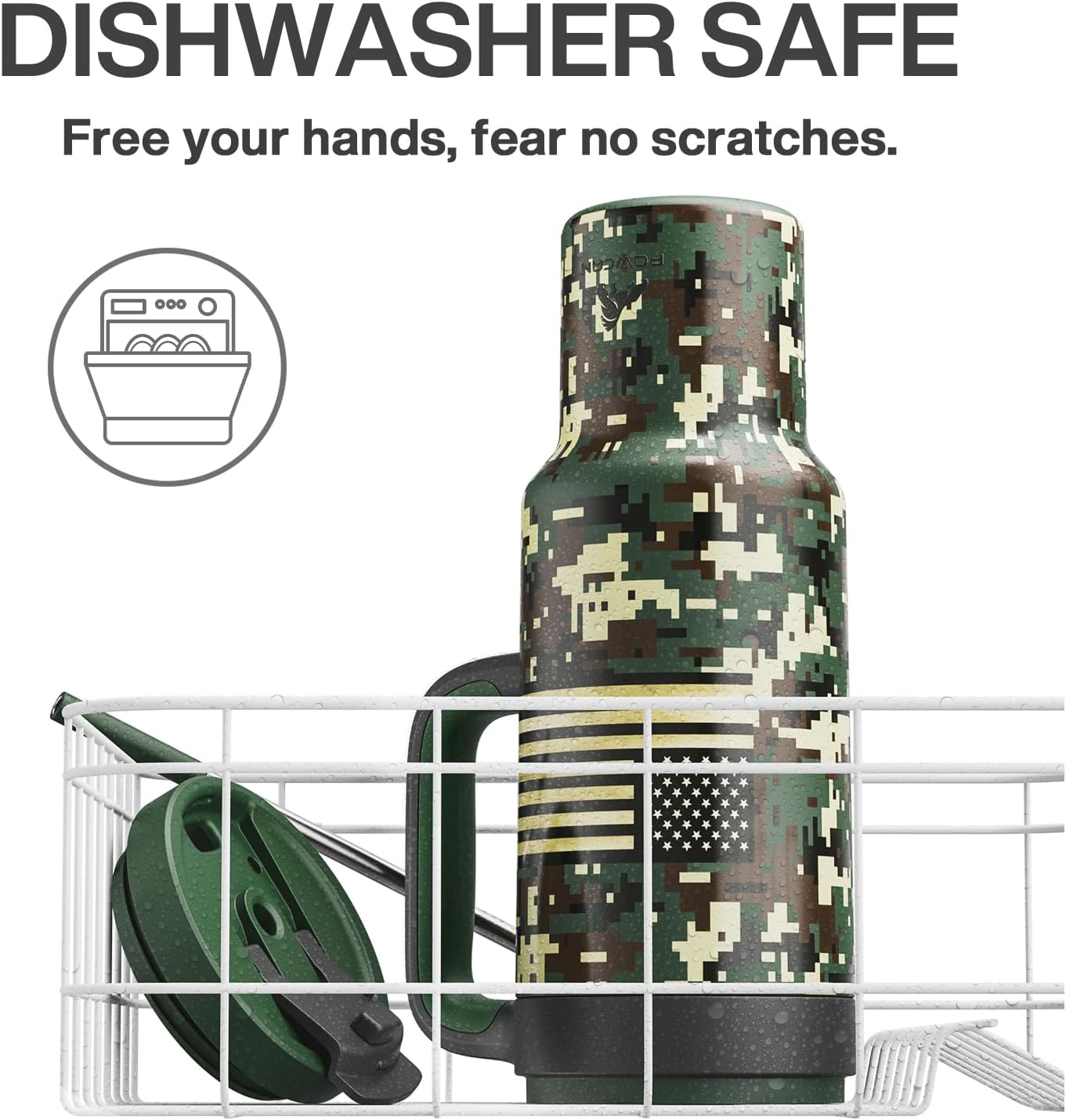 50 oz Camo Tumbler with Handle, 2-in-1 Straw and Sip Lid, Leakproof, Dishwasher Safe, Insulated Stainless Steel Travel Coffee Mug, Keeps Cold for 34 Hours, Fits in Car Cupholder (Woodland Flag)