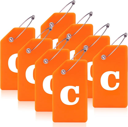 8 Pcs Luggage Tags for Suitcases, 26 Initial Letter Travel Luggage Baggage Identification Labels ID Tags Fully Bendable Tags with Stainless Steel Loop (Letter C, Orange)
