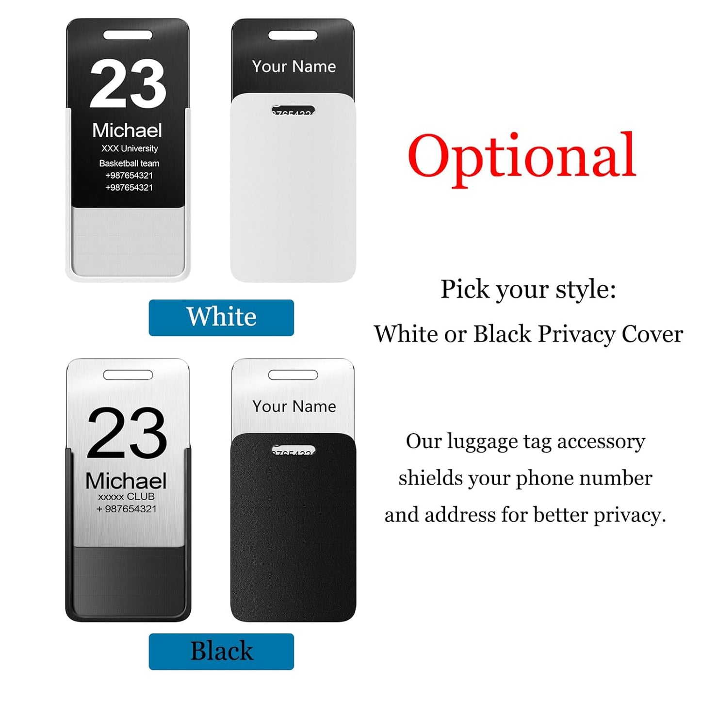 Stainless Steel Personalized Luggage Tags for Suitcases - Custom Name ID Travel Tags for Luggage, Backpacks, Baggage and Bags - Metal Unique Lable - Travel Essentials Accessories for Kids, Women, Men